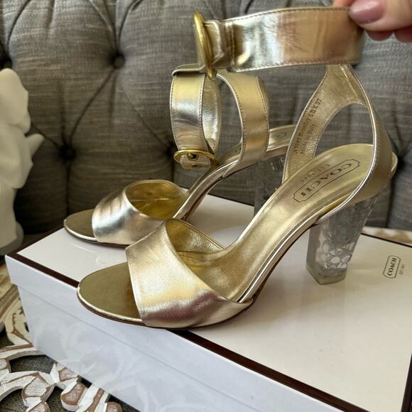 Coach Gold Ankle Buckle Strap Heels Shoes Women’s 6 - Picture 4 of 9